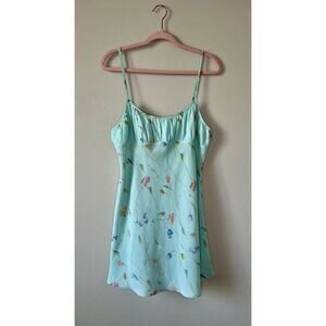 Lejaby Paris x Neiman Marcus Floral Slip Dress Aqua Green Size L